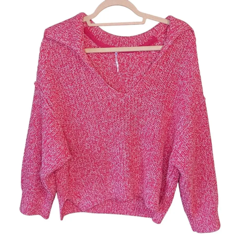 Free People Sweater Womens Medium Love This City Pink Casual Oversized Boho Knit